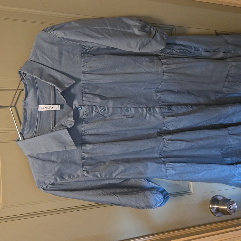 ZENANA SAGE GREEN A LINE DRESS w/POCKETS NWOT P2P 25"